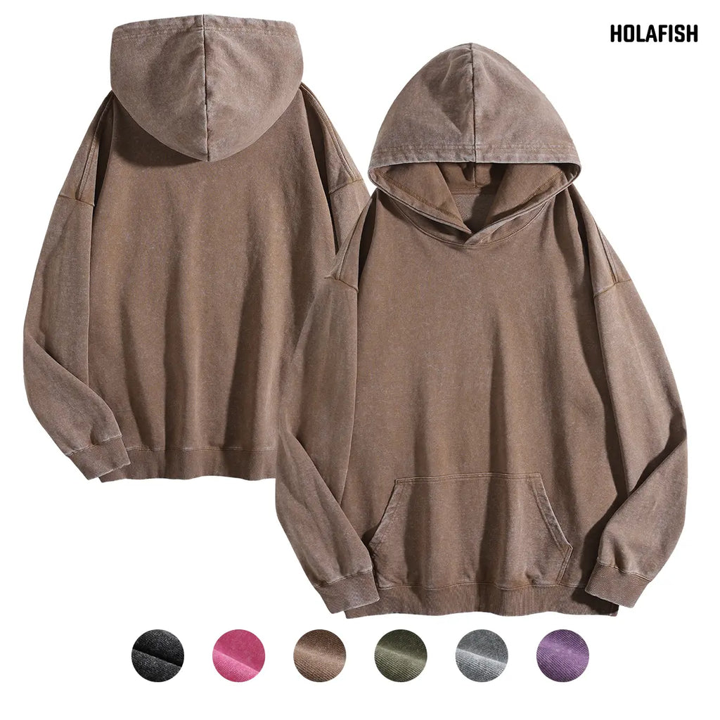 Holafish Womens Vintage Acid Wash Hoodie Pullover Sweatshirts Oversized Loose Fit Winter Long Sleeve Comfy Cotton Fleece Jacket Summervibes