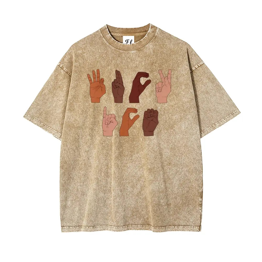 Soft Cotton Tee F Ck ICE Hand Sign Language anti Deportation Chinga La Migra T-Shirt Oversize Unisex Washed T-Shirt for Women and Men'S Unisex Fit Batik Cotton Oversize Streetwear Menswear Super Soft Pre-Shrunk