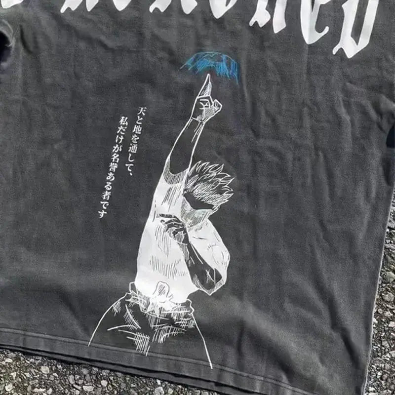 THE HONORED ONE Tee Retro Heavy Gojo Satoru Jujutsu Kaisen Anime Double Printed Vintage Washed Tee Unisex Oversize Anime Manga Washed Heavy Weight Cotton T-Shirt, Gift for Anime Fan, Anime Lover