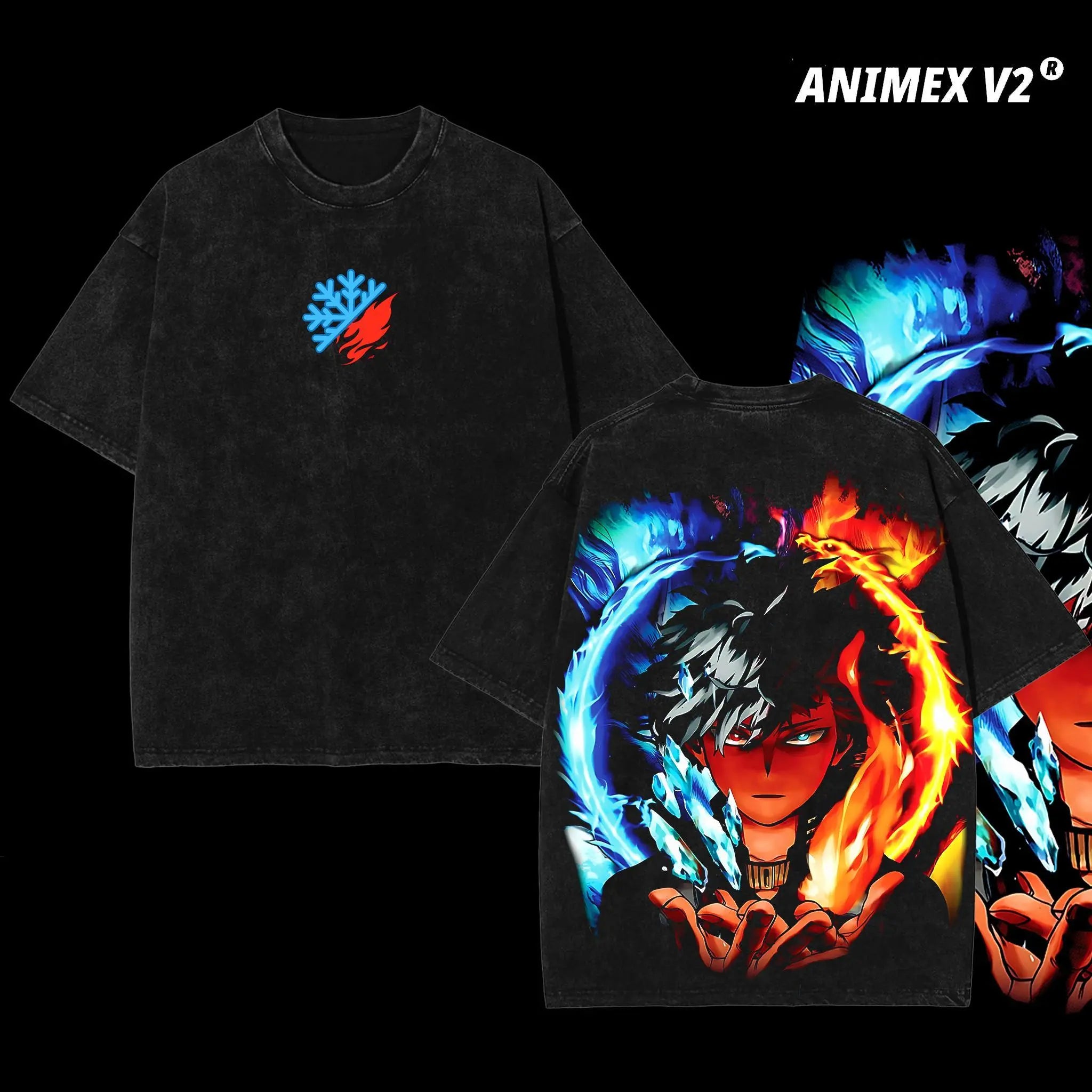 Retro Heavy Limited Shoto Todoroki - My Hero Academia Anime Double Printed Vintage Oversized Washed Tee Unisex Oversize Anime Manga Washed Heavyweight Cotton T-Shirt Gift for Anime Fan Anime Lover