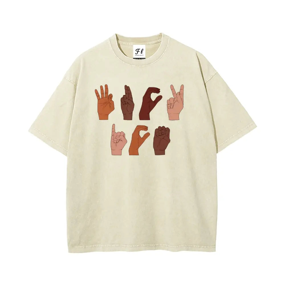 Soft Cotton Tee F Ck ICE Hand Sign Language anti Deportation Chinga La Migra T-Shirt Oversize Unisex Washed T-Shirt for Women and Men'S Unisex Fit Batik Cotton Oversize Streetwear Menswear Super Soft Pre-Shrunk