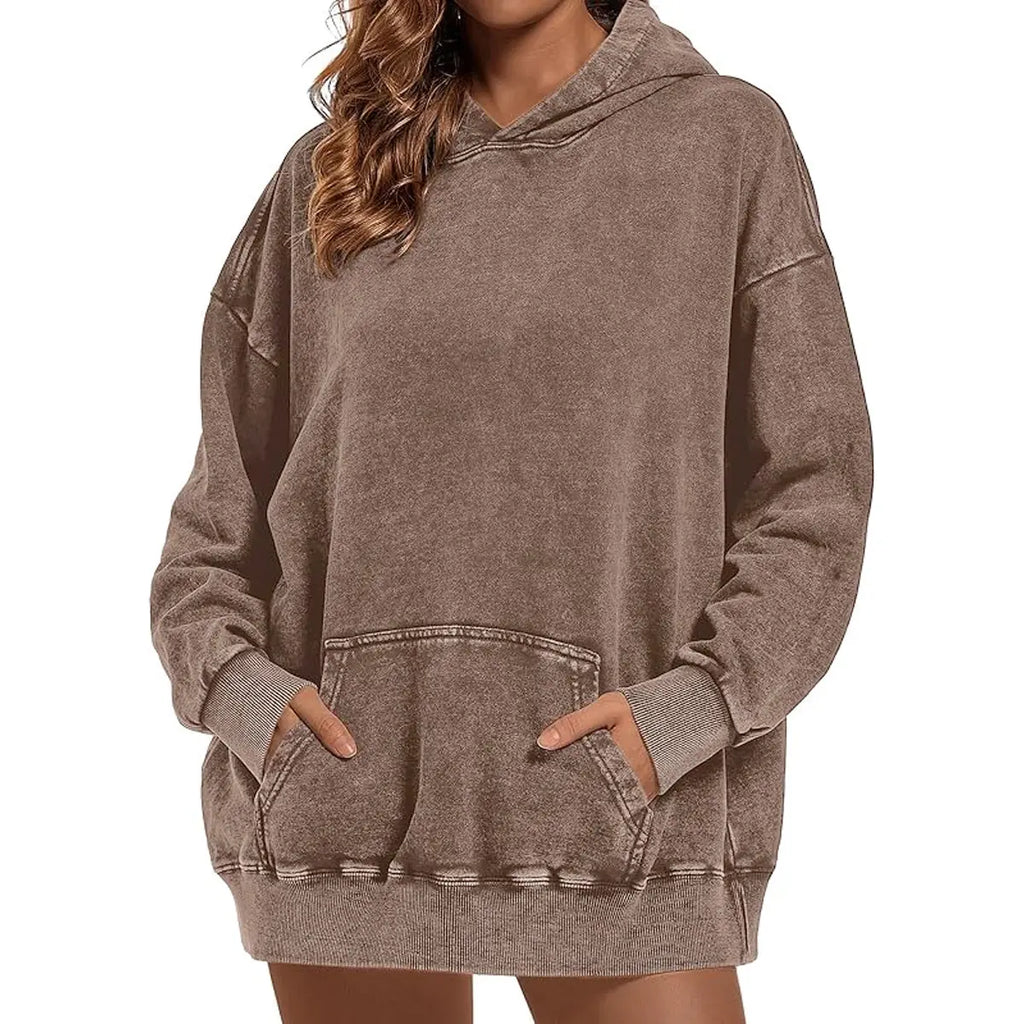 Holafish Womens Vintage Acid Wash Hoodie Pullover Sweatshirts Oversized Loose Fit Winter Long Sleeve Comfy Cotton Fleece Jacket Summervibes