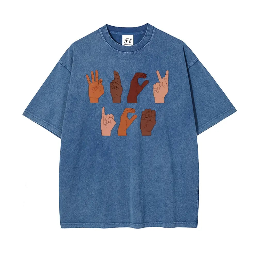 Soft Cotton Tee F Ck ICE Hand Sign Language anti Deportation Chinga La Migra T-Shirt Oversize Unisex Washed T-Shirt for Women and Men'S Unisex Fit Batik Cotton Oversize Streetwear Menswear Super Soft Pre-Shrunk