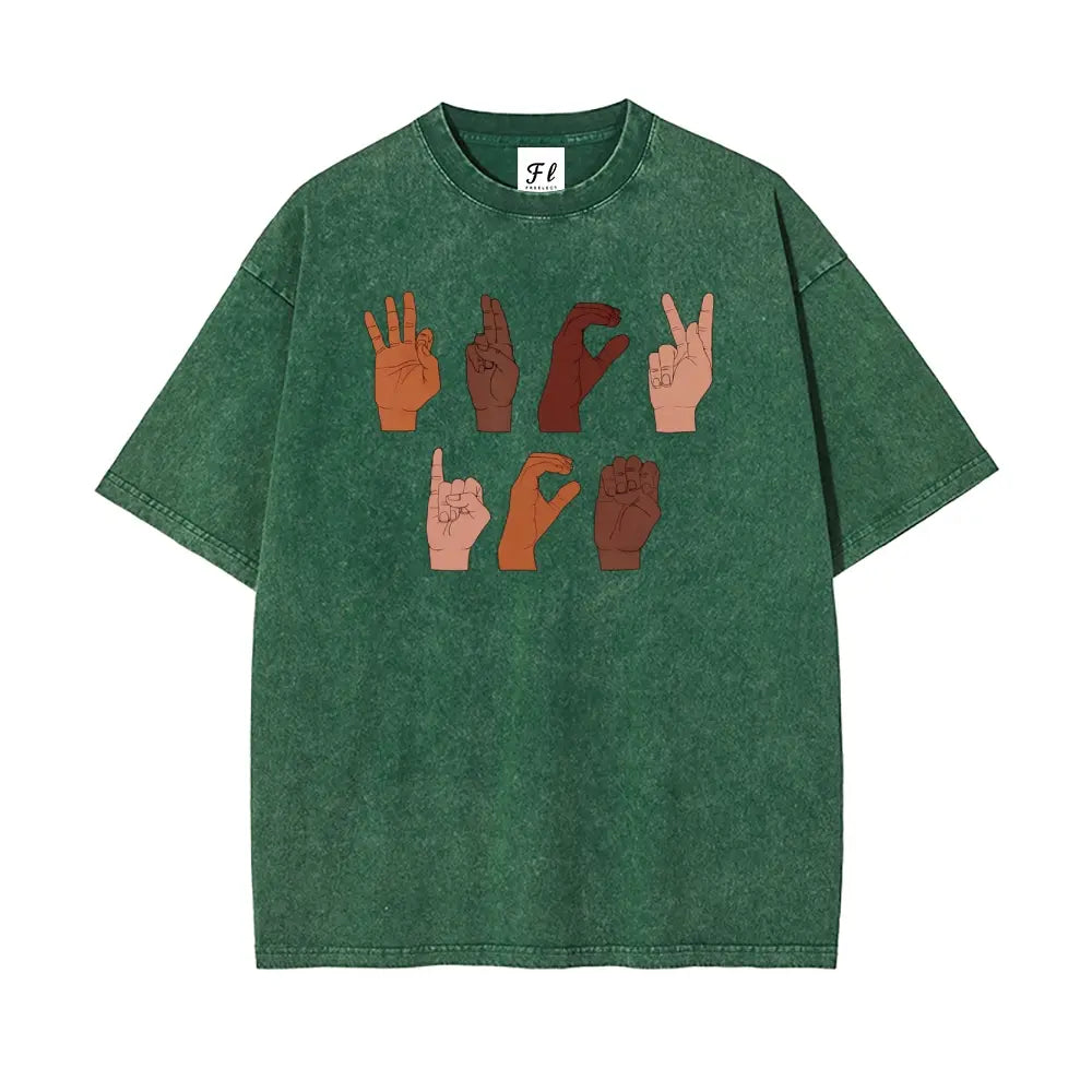 Soft Cotton Tee F Ck ICE Hand Sign Language anti Deportation Chinga La Migra T-Shirt Oversize Unisex Washed T-Shirt for Women and Men'S Unisex Fit Batik Cotton Oversize Streetwear Menswear Super Soft Pre-Shrunk