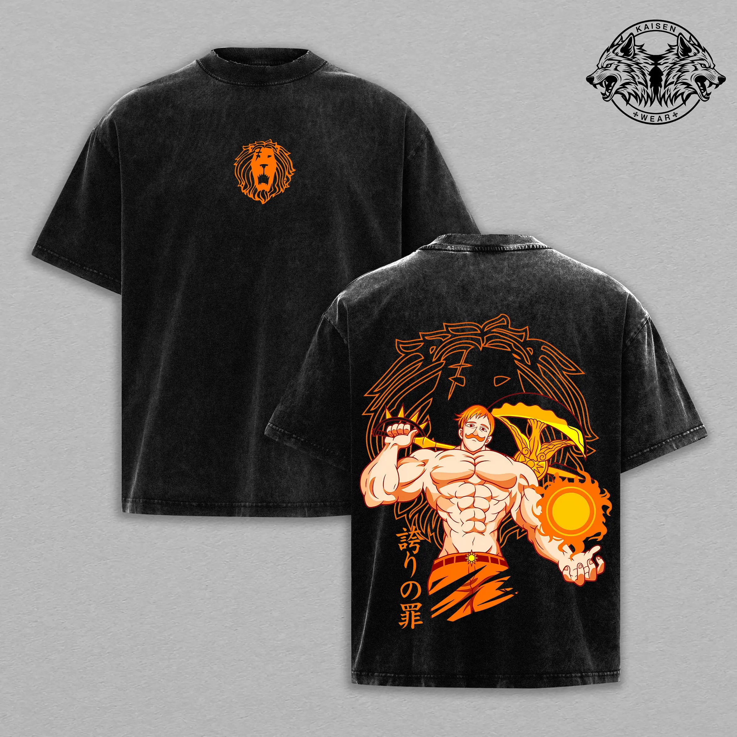 Escanor Pump Cover - the Seven Deadly Sins Merch Clothing Anime Double Printed Vintage Washed Tee Unisex Oversize Anime Manga Washed Heavyweight Cotton T-Shirt, Gift for Anime Fan, Anime Lover