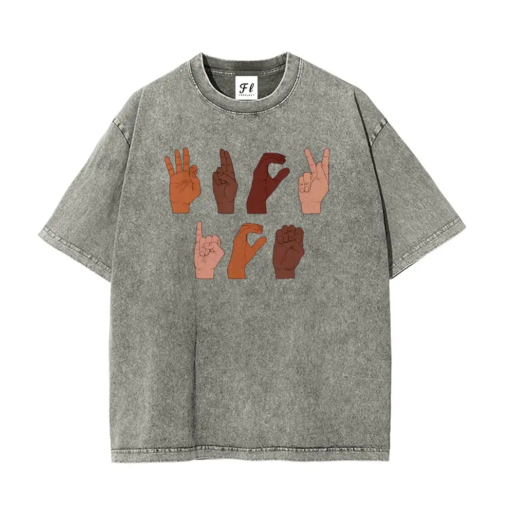 Soft Cotton Tee F Ck ICE Hand Sign Language anti Deportation Chinga La Migra T-Shirt Oversize Unisex Washed T-Shirt for Women and Men'S Unisex Fit Batik Cotton Oversize Streetwear Menswear Super Soft Pre-Shrunk
