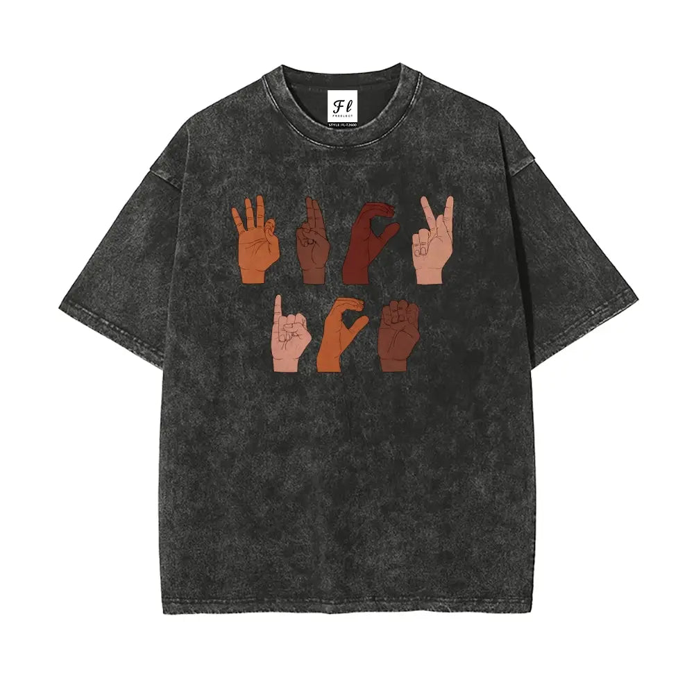Soft Cotton Tee F Ck ICE Hand Sign Language anti Deportation Chinga La Migra T-Shirt Oversize Unisex Washed T-Shirt for Women and Men'S Unisex Fit Batik Cotton Oversize Streetwear Menswear Super Soft Pre-Shrunk