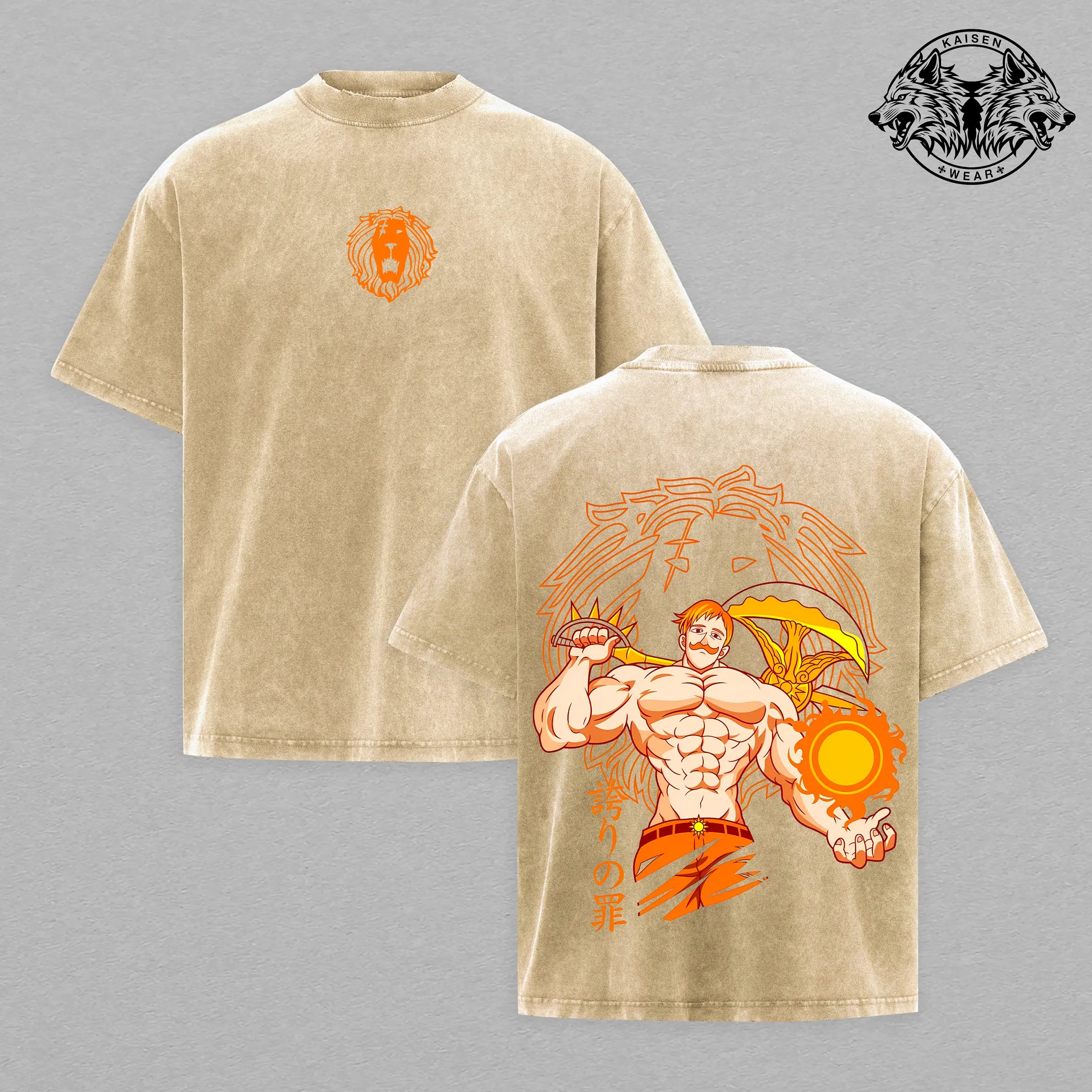 Escanor Pump Cover - the Seven Deadly Sins Merch Clothing Anime Double Printed Vintage Washed Tee Unisex Oversize Anime Manga Washed Heavyweight Cotton T-Shirt, Gift for Anime Fan, Anime Lover