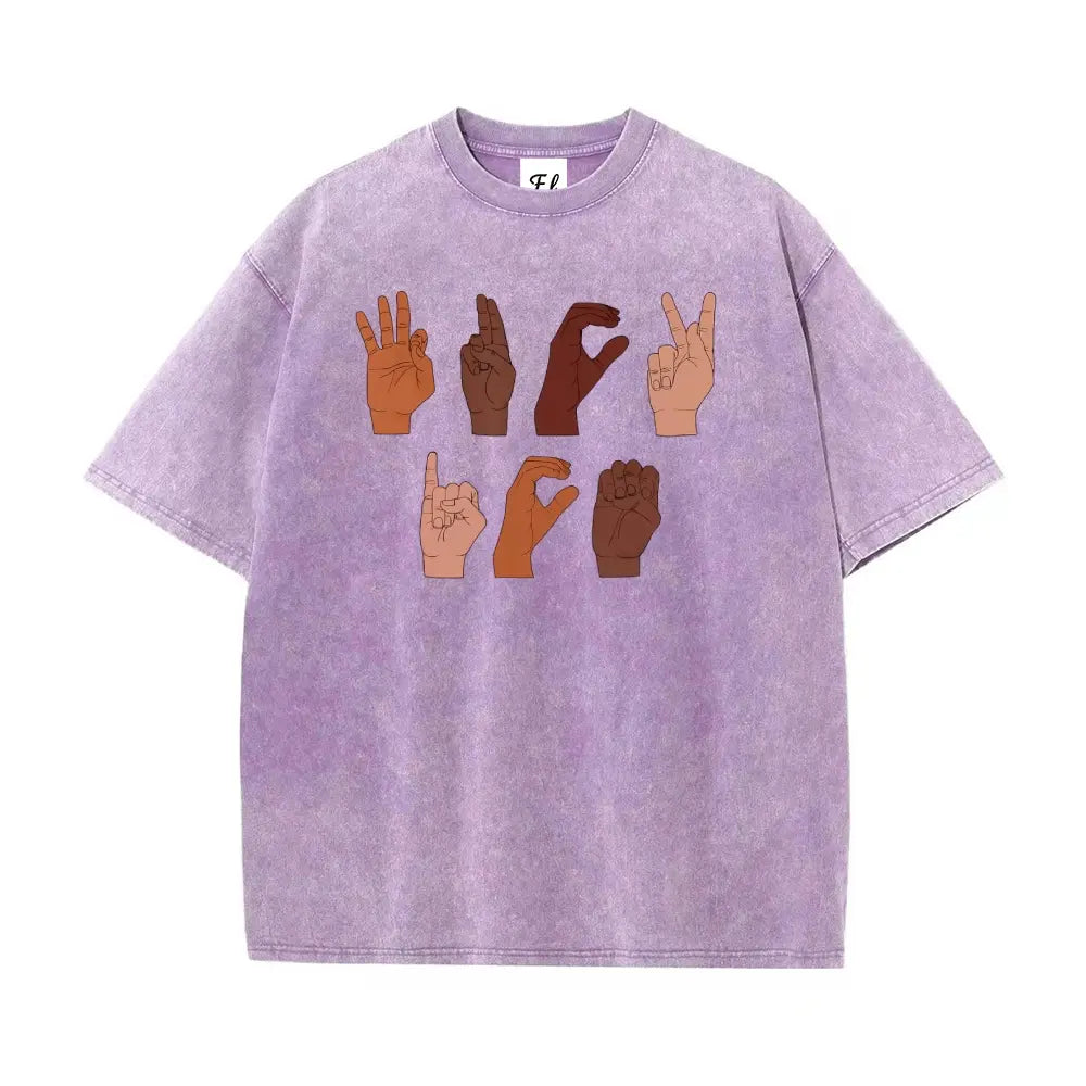 Soft Cotton Tee F Ck ICE Hand Sign Language anti Deportation Chinga La Migra T-Shirt Oversize Unisex Washed T-Shirt for Women and Men'S Unisex Fit Batik Cotton Oversize Streetwear Menswear Super Soft Pre-Shrunk