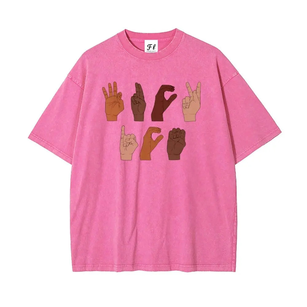 Soft Cotton Tee F Ck ICE Hand Sign Language anti Deportation Chinga La Migra T-Shirt Oversize Unisex Washed T-Shirt for Women and Men'S Unisex Fit Batik Cotton Oversize Streetwear Menswear Super Soft Pre-Shrunk